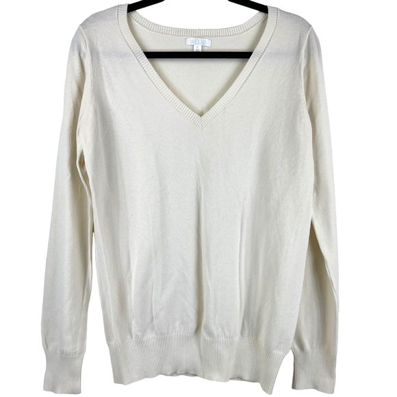Abound Sweaters - Abound Off White Basic V-Neck Long Sleeve Pullover Knit Sweater Size XXL